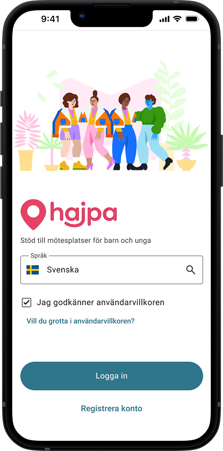 Mobilskärm som visar inloggningssida med fält för telefonnummer och PIN-kod